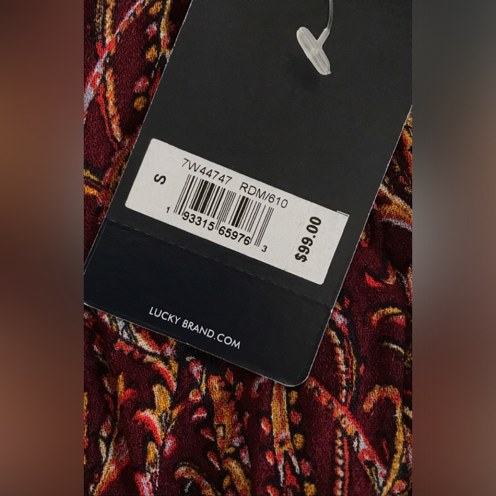 NWT! Lucky Brand Paisley V Neck Peasant Blouse Long Sleeve Boho Size: S - Picture 7 of 13